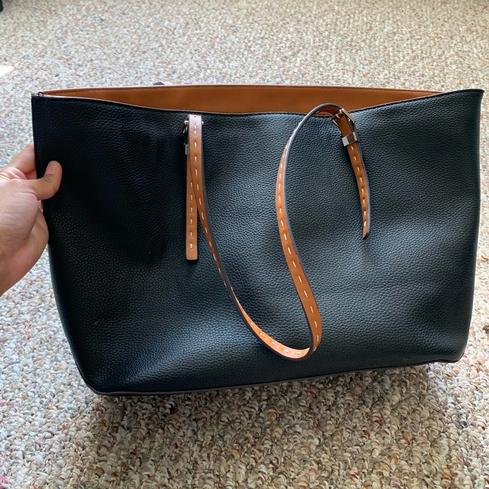 Black Vegan Faux Leather Everyday Work Tote Purse